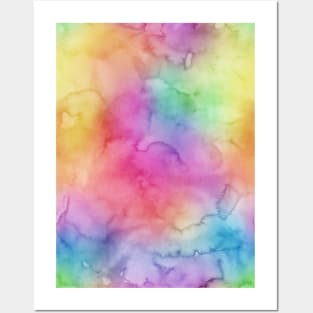 Bright Yellow Green Blue Pink Pastel Rainbow Watercolor Ombre Shades Posters and Art